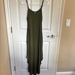 Olive Green Maxi Dress w Pockets